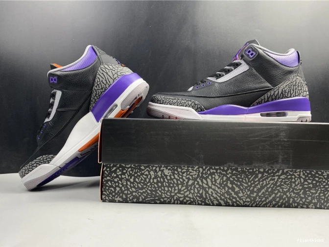 Black Retro Jordan 3 050 Court Air CT8532 Purple 1022